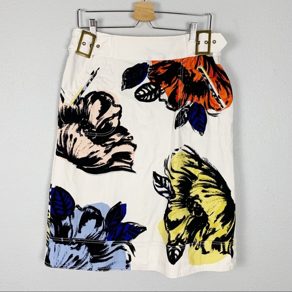 Maeve Dresses & Skirts - Anthropologie Maeve White Denim Floral Belt Skirt